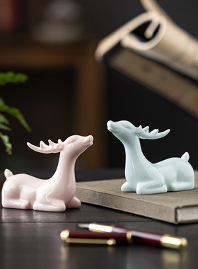 陶瓷造景可爱茶桌小鹿茶宠摆件