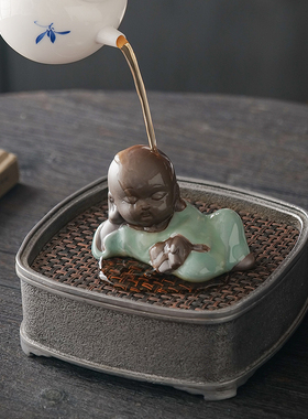 哥窑茶宠茶玩可爱茶桌小和尚摆件