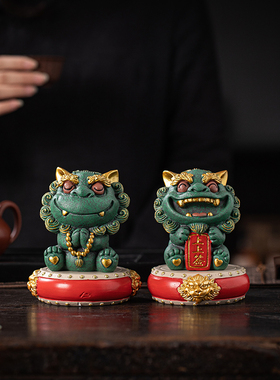 聚帙国风新中式红色圆形钟鼓摆件