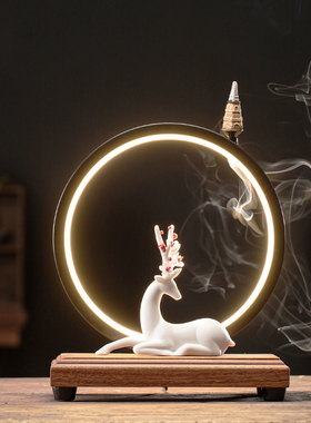 招财陶瓷一鹿相伴家居客厅电视柜博古架装饰N品新中式新房乔迁礼