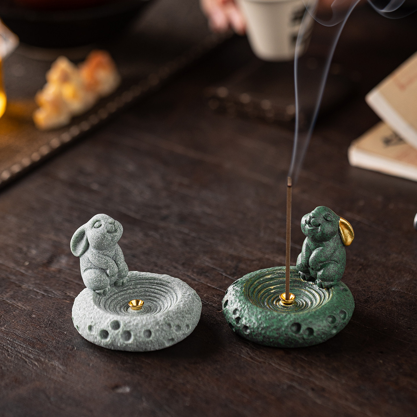 国潮生肖兔子线香插茶宠桌面摆件中式月球兔香薰炉香托香座点香器,淘宝优惠券,粉丝福利购,淘宝优惠卷