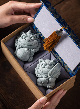 青砂石祝福可爱桌面小狮子装饰品