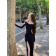 Eat green vegetables Anne's thoughts French retro design lace splicing lace-up v-neck slit dress