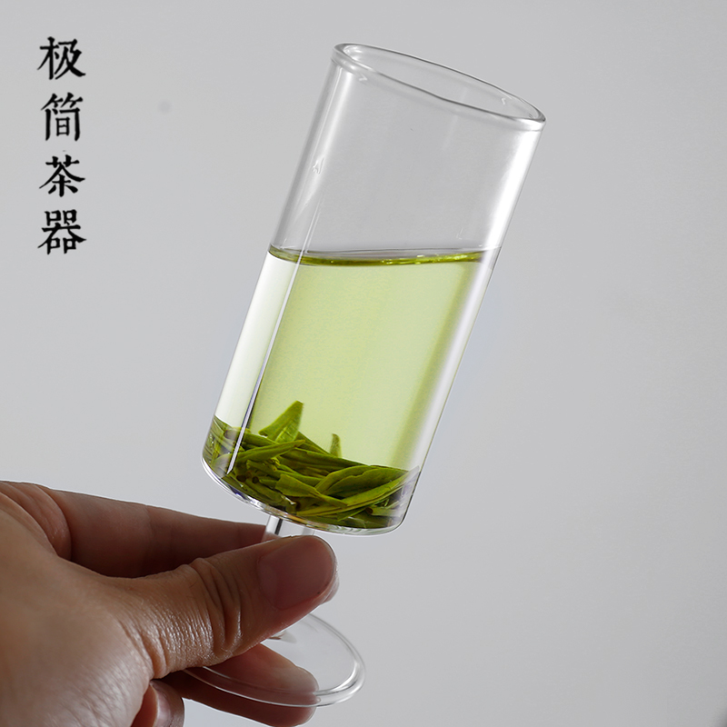 耐热玻璃绿茶杯高脚杯透明泡白茶品茗杯猴魁专用杯香洋酒槟玻璃杯 - 图2