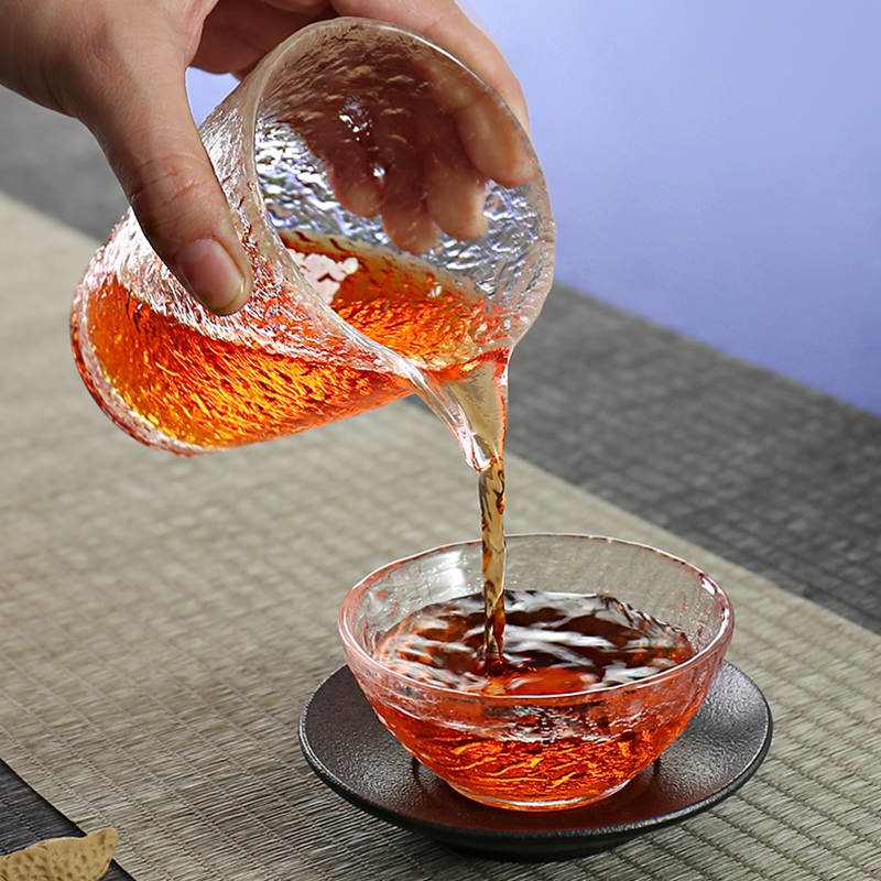 日式初雪玻璃公道杯锤纹分茶器高档公杯茶海茶漏一体套装茶具配件