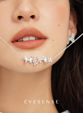 原创高级感镶钻白贝小蝴蝶项链