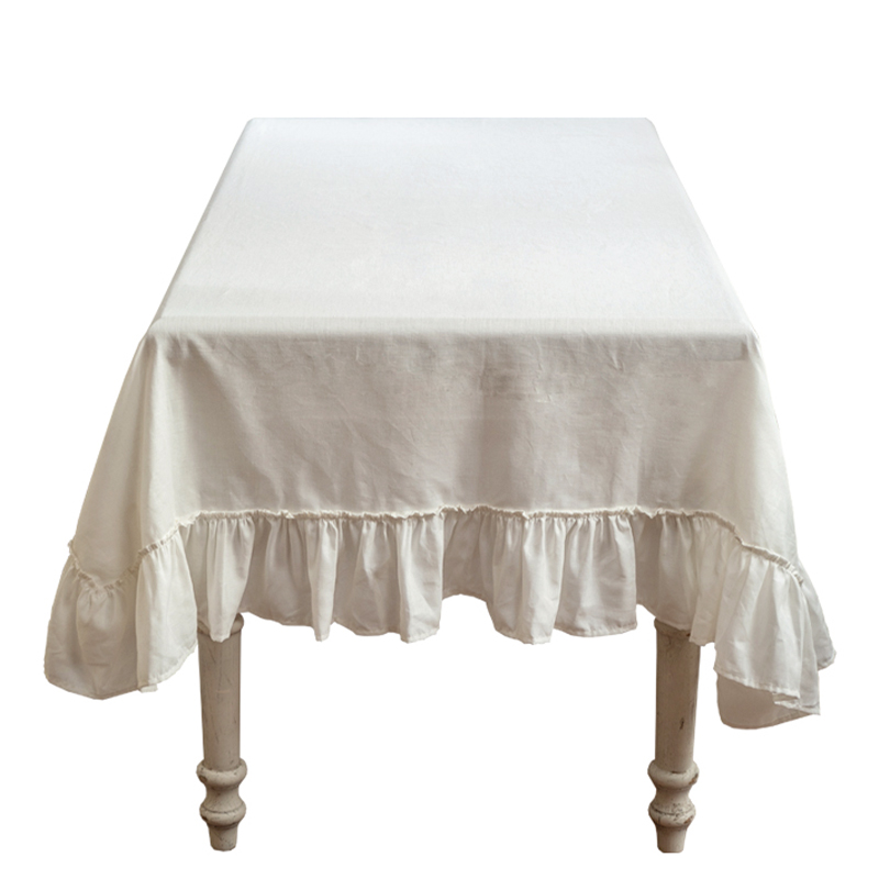 法式桌布亚麻布艺ins风高级感美式复古茶几台布白色餐桌布荷叶边-图3