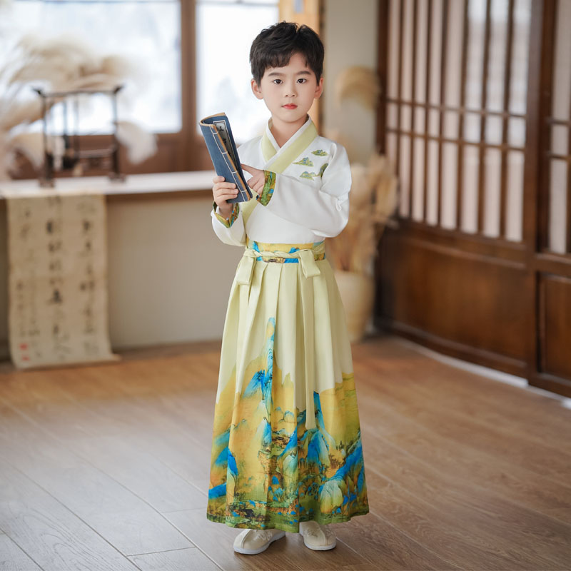 儿童汉服男童唐装国学服中国风古装书童小学生表演三字经演出服装 - 图1