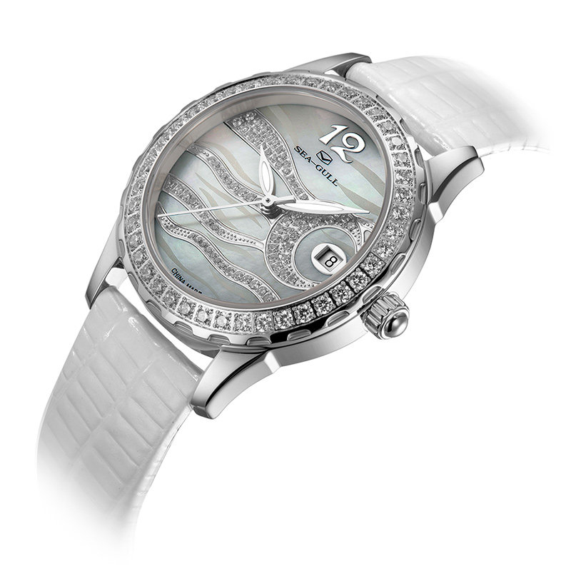 海鸥手表机械表女士镶钻日历皮带自动机械手表时装表女表719.762L