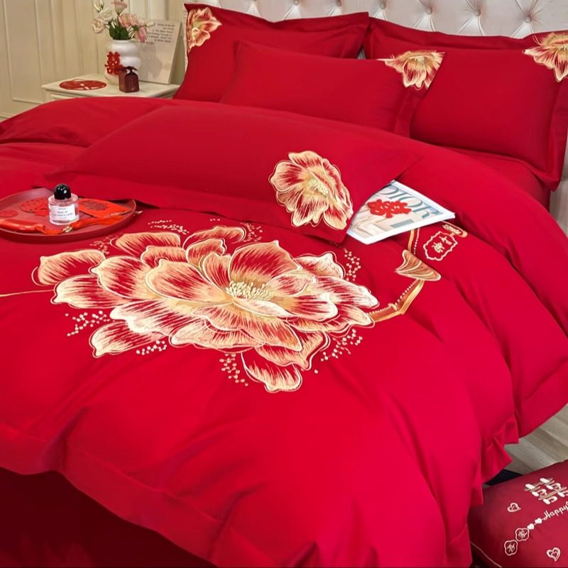 中式喜庆刺绣纯棉婚庆结婚四件套全棉红色床单被套嫁妆喜被婚嫁,淘宝优惠券,粉丝福利购,淘宝优惠卷