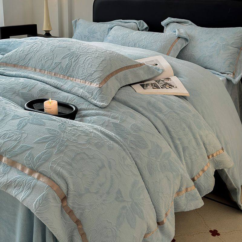 高端雕花加厚保暖牛奶绒四件套珊瑚绒被套床单冬季加绒床上用品,淘宝优惠券,粉丝福利购,淘宝优惠卷