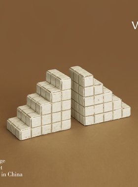 现代简约几何格纹水泥书档摆件
