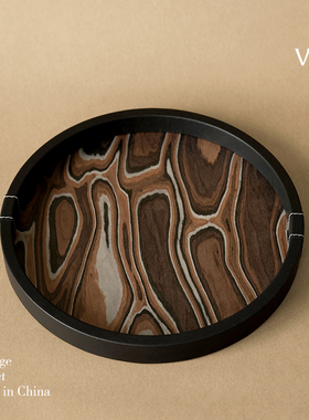 复古极简圆形方形皮质木纹托盘