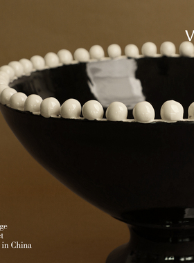 法式复古珍珠高脚陶瓷果盆花盆