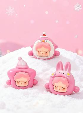 粉色冬日圣诞节系列萌粒公仔树脂桌面小摆件网红爆款盲盒配件