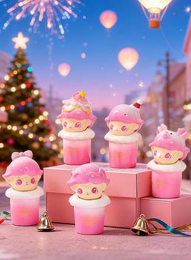 卡通粉色迪迪圣诞杯系列萌粒圣诞风树脂桌面摆件潮玩盲盒配件