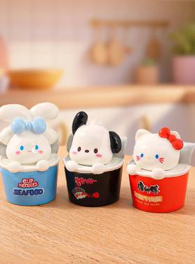 新款三丽鸥泡面桶萌粒公仔树脂工艺品 diy娃娃屋装饰品小摆件