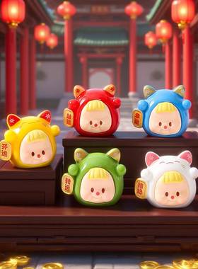 卡通开运招财妹妹立体潮玩公仔 diy办公室桌面装饰品树脂摆件