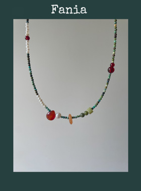 fania天然石绿松石串珠女项链