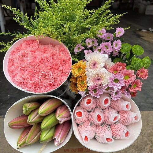 玫瑰鲜切花组合四件套包邮水养送人香水百合康乃馨向日葵混搭花束 - 图3