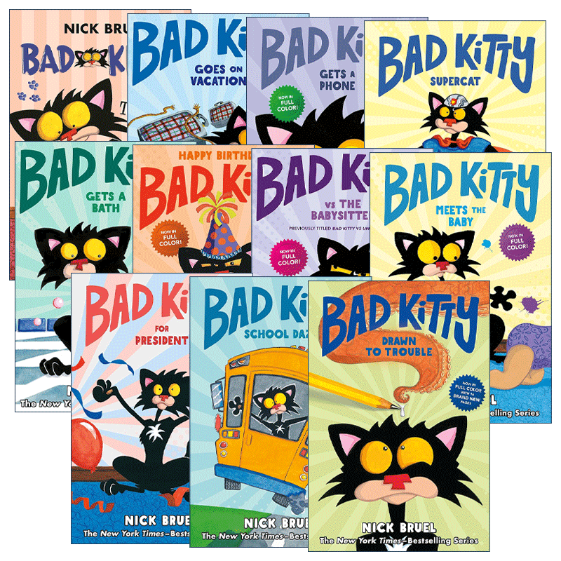 英文原版 Bad Kitty坏猫咪系列11册套装精装全彩漫画小说去度假/去洗澡/打电话/大战保姆 Nick Bruel英文版进口英语原版书籍_虎窝淘