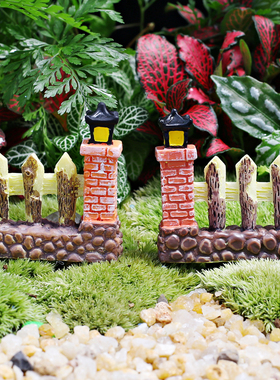 田园篱笆门带路灯盆栽园艺小摆件 苔藓微景观绿植物DIY材料装饰品