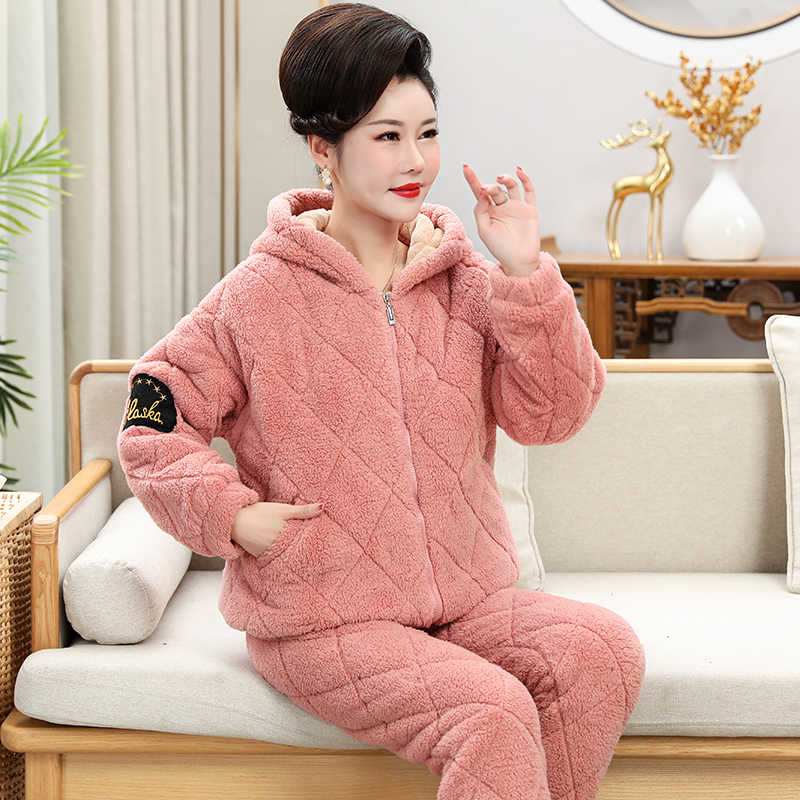 珊瑚绒夹棉睡衣女士冬季三层加厚中年妈妈保暖加绒家居服套装外穿,淘宝优惠券,粉丝福利购,淘宝优惠卷