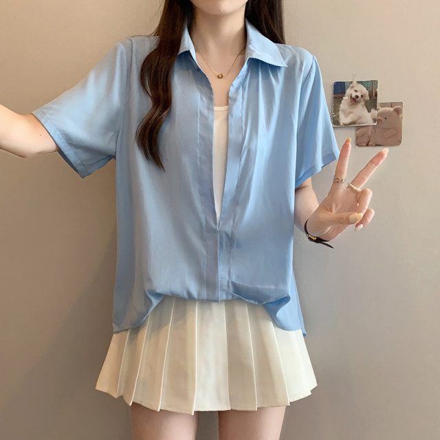 Summer Dopamine ໃສ່ເສື້ອ Chic ສອງຊິ້ນປອມສໍາລັບແມ່ຍິງທີ່ມີໄຂມັນບວກກັບຄົນອັບເດດ: ຄົນອັບເດດ: ສີທີ່ກົງກັນຂ້າມກັບເສື້ອແຂນສັ້ນ