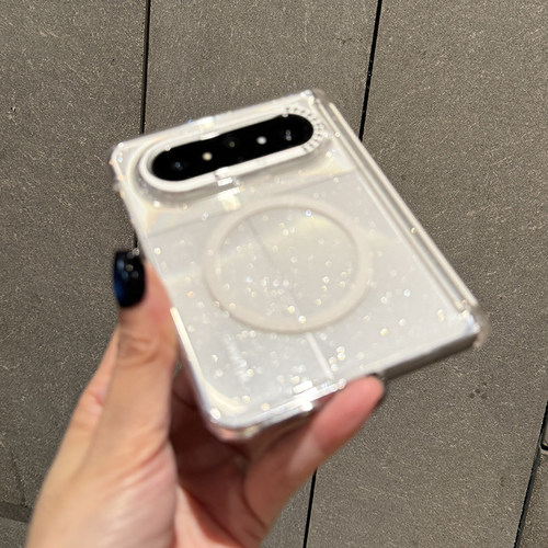 适用华为puraxmax手机壳折叠屏新款透明闪粉PuraXmax典藏版保护套中轴保护全包边防摔时尚细闪银硬壳 - 图0