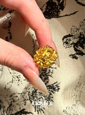 金包银精致花团锦簇开口戒指新中式复古花塔戒指