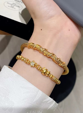 金包银生生不息手镯女沙金古法麻花扭纹手镯金店同款古法编织手镯