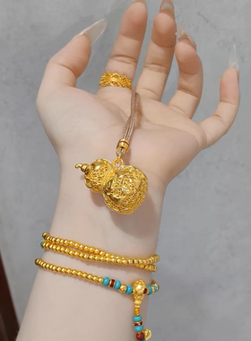 金包银镂空花丝爬藤葫芦吊坠项链新中式国潮毛衣链镀小众轻