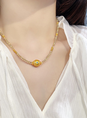 金色饰品 新中式古法点钻星芒万花筒项链多巴胺尖晶石项链送女友