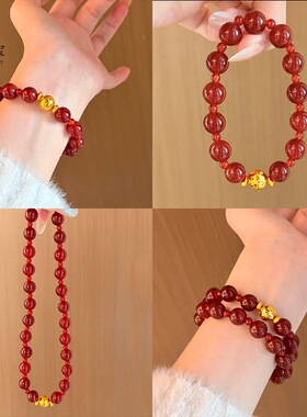 许妍同款石榴石手链新中式简约小众设计款红石榴手串