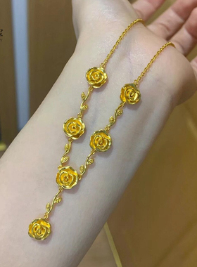 金包银玫瑰花项链女花朵挂坠套链百搭复古女神节礼物送女友