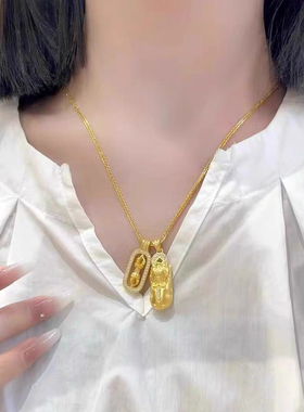 金色饰品 金刚杵项链女古法金色镶钻貔貅叠戴高级感转运锁骨链