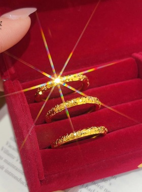 金包银碎冰冰戒指小众轻奢感2025新款999足金指环素圈