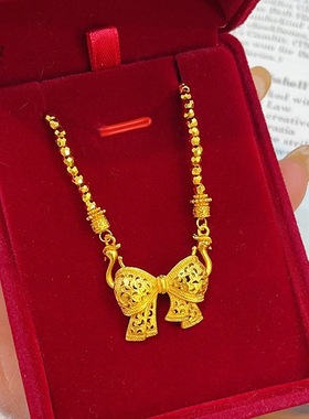 金包银镂空月牙蝴蝶结吊坠项链花丝蹦迪珠双钩链送女友礼物