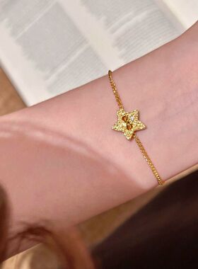 中古vintage金色拉丝熔岩星星古巴手链女轻奢爆闪五角星素链手饰