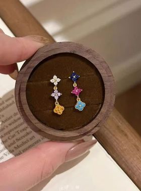 超美的五彩缤纷四叶花项链