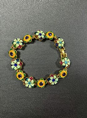 西西里花园中古vintage复古珐琅彩色花朵手链2026新款