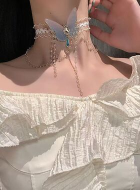 超仙蕾丝蝴蝶流苏腿链女ins纯欲风个性设计项链森系高级感锁骨链