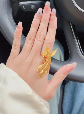 隆隆金企业新款镀金凤凰戒指女沙金首饰凤舞九天戒子订婚求婚