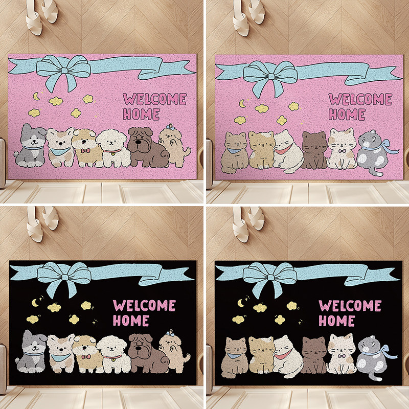 ins卡通家用丝圈进门垫玄关地毯入户门蹭土脚垫可裁剪PVC垫子猫咪,淘宝优惠券,粉丝福利购,淘宝优惠卷