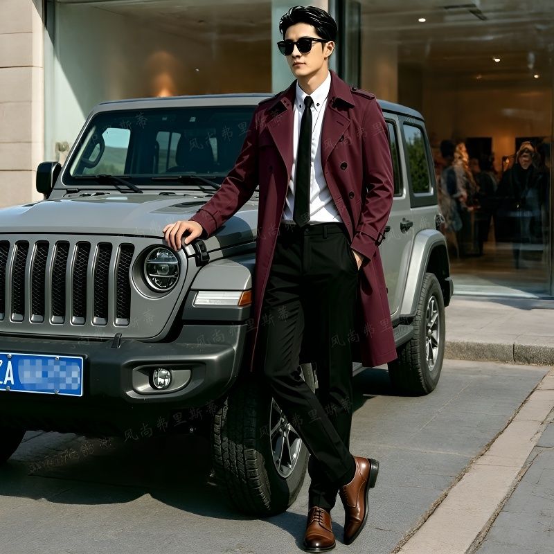 Mid-length British business slim spring and autumn men's windbreaker