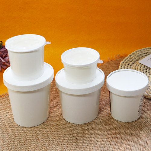 一次性白色牛皮纸碗粥桶带盖外卖打包盒餐盒汤桶汤碗加厚--双淋膜 - 图0