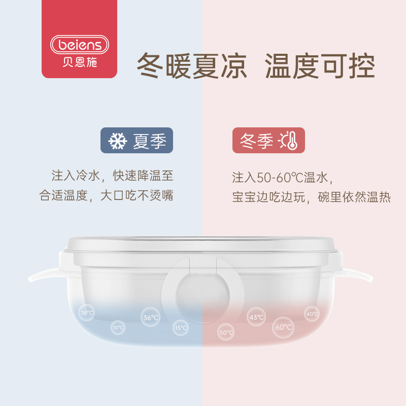 beiens贝恩施旗舰店贝恩施儿童餐盘婴儿吸盘式分格盘宝宝注水不锈钢保温辅食餐具套装3