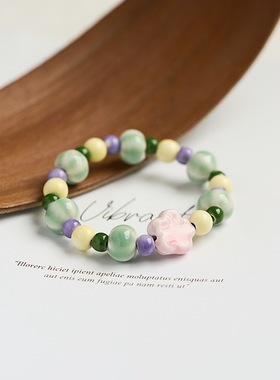 新款景德镇陶瓷手链饰品女百搭高级感编织花朵手串新中式手饰