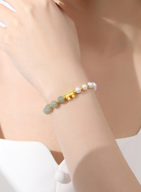 爆款在逃公主蝴蝶结手链女ins小众设计新款珍珠手串配饰