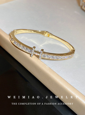 真金电镀锆石字母手链冷淡风个性ins超闪蛇形手镯潮流金属手饰女